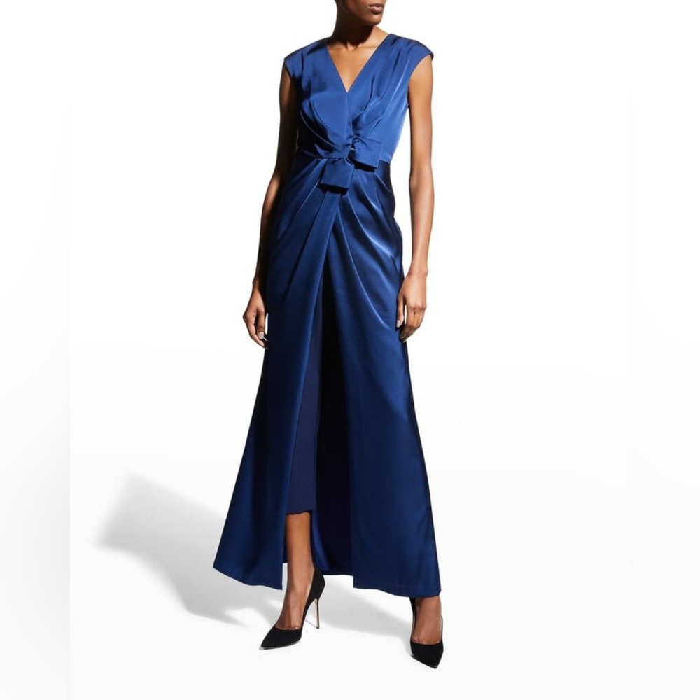 kay unger walkthrough jumpsuit blue satin